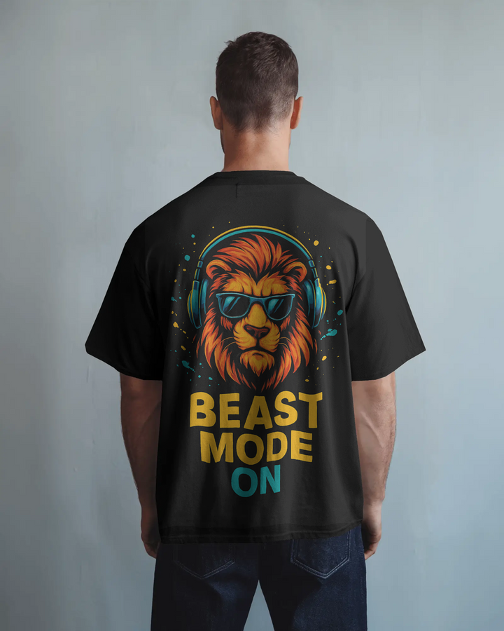 Beast Mode On Cool Lion Back Print Oversized Tee