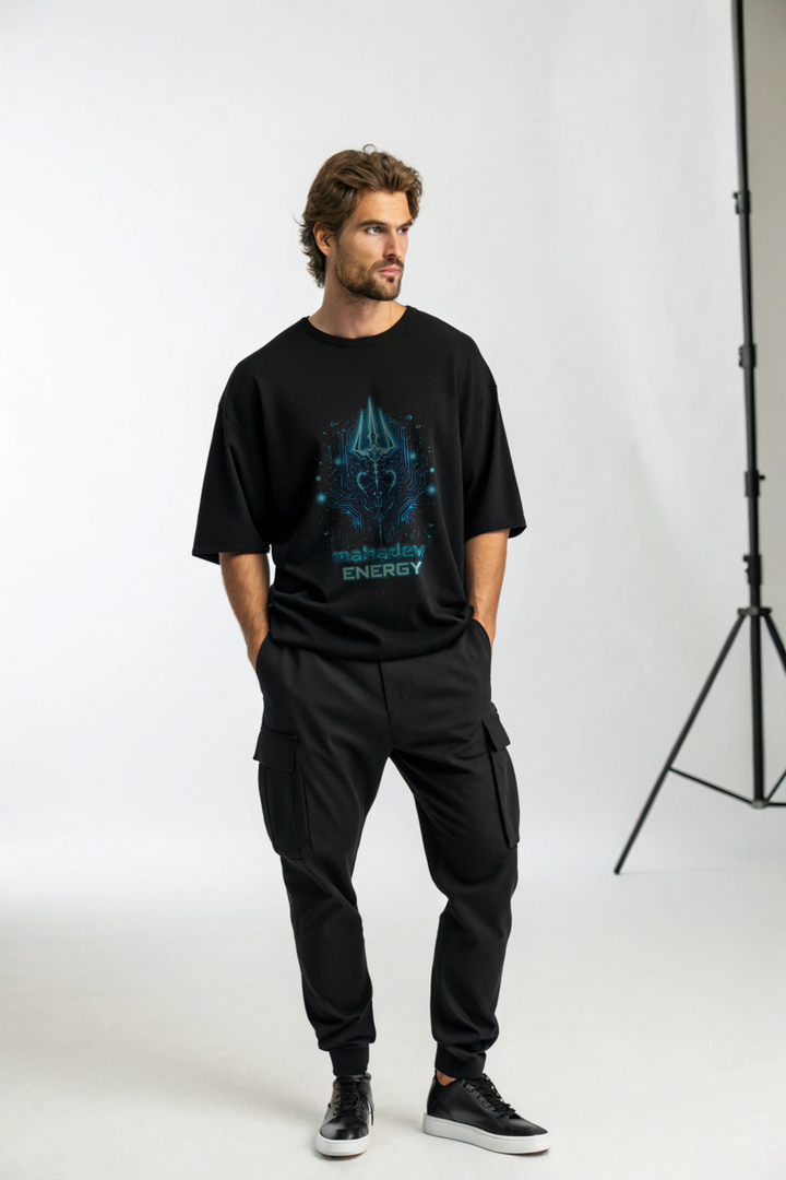 Mahadev Energy Trishul Power Graphic Oversized Tee