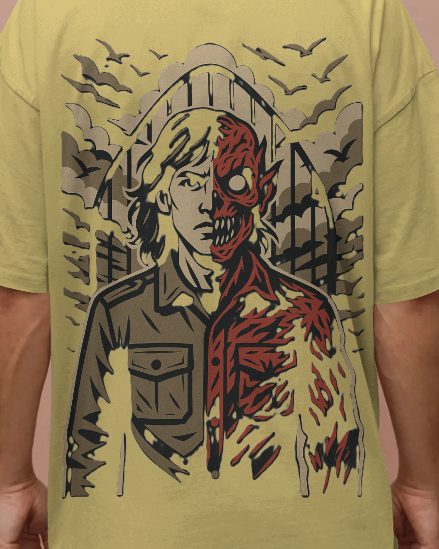 Dual Nature Unleashed Back Print Oversized Tee