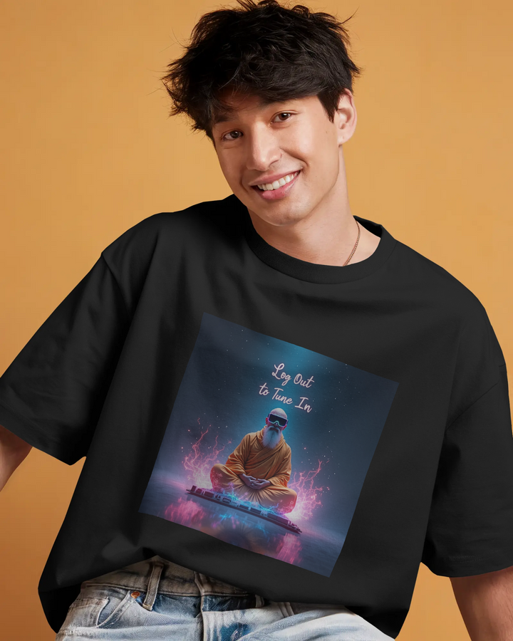 Log Out To Tune In Graphic Oversized Tee