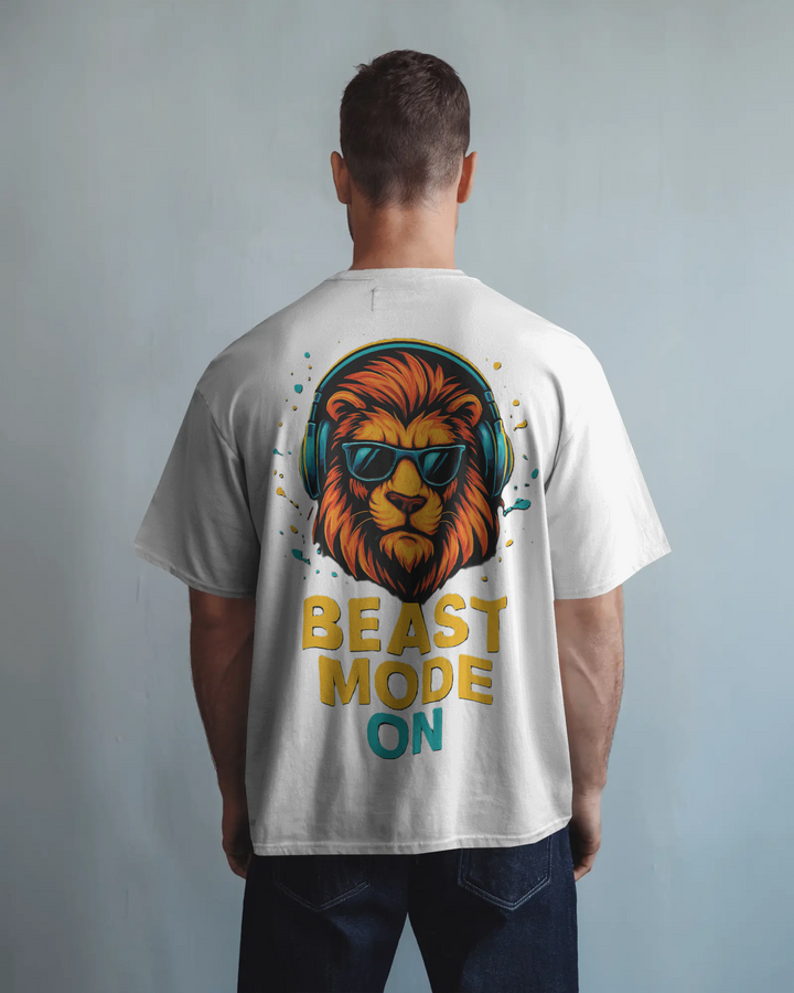Beast Mode On Cool Lion Back Print Oversized Tee