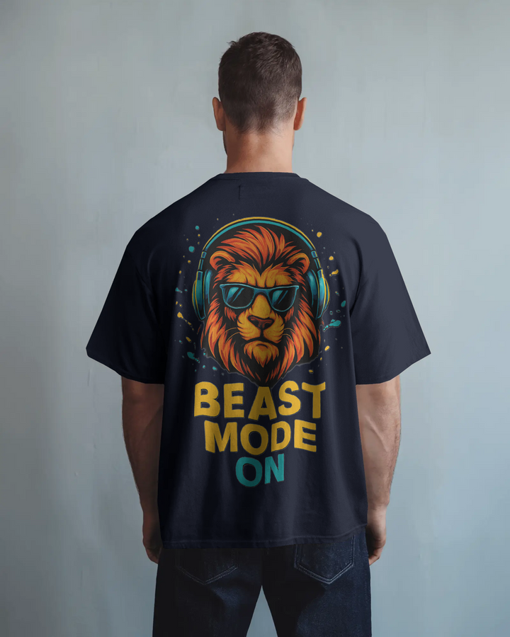 Beast Mode On Cool Lion Back Print Oversized Tee