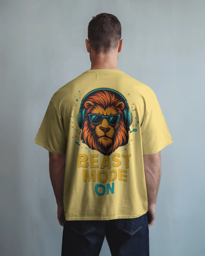 Beast Mode On Cool Lion Back Print Oversized Tee