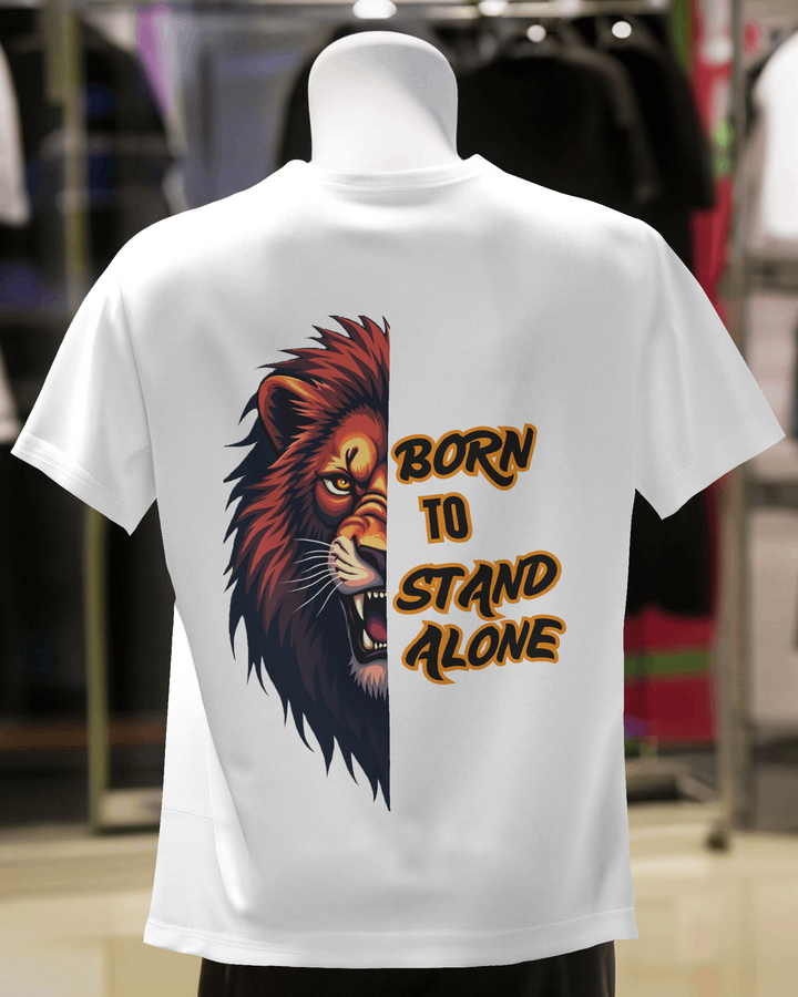 Born To Stand Alone Lion Back Print Regular Fit Tee