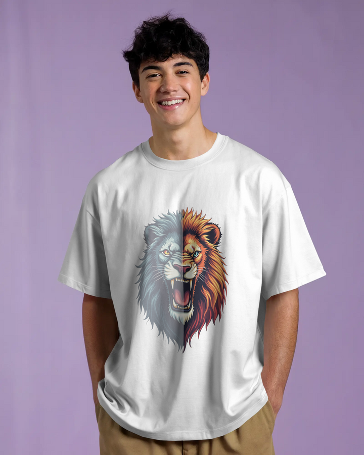 Dual Shade Lion Graphic Oversized Tee