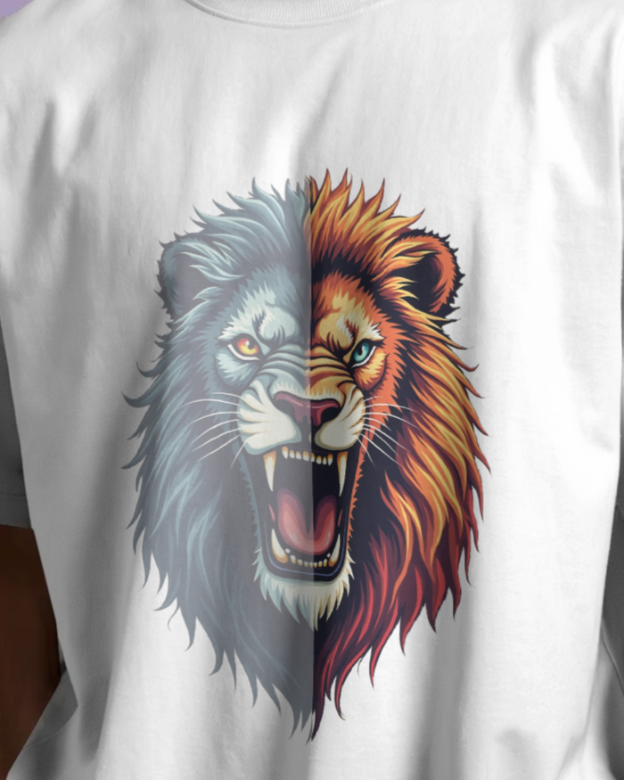 Dual Shade Lion Graphic Oversized Tee