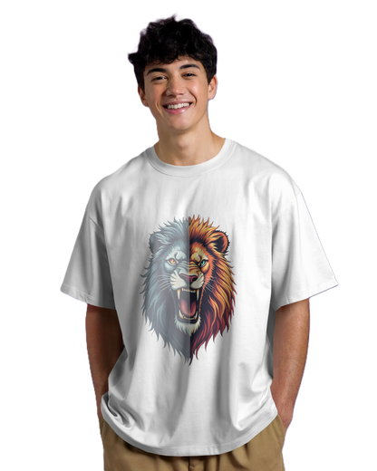 Dual Shade Lion Graphic Oversized Tee