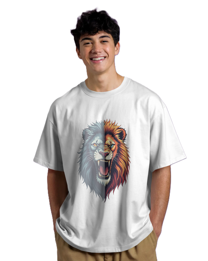 Dual Shade Lion Graphic Oversized Tee