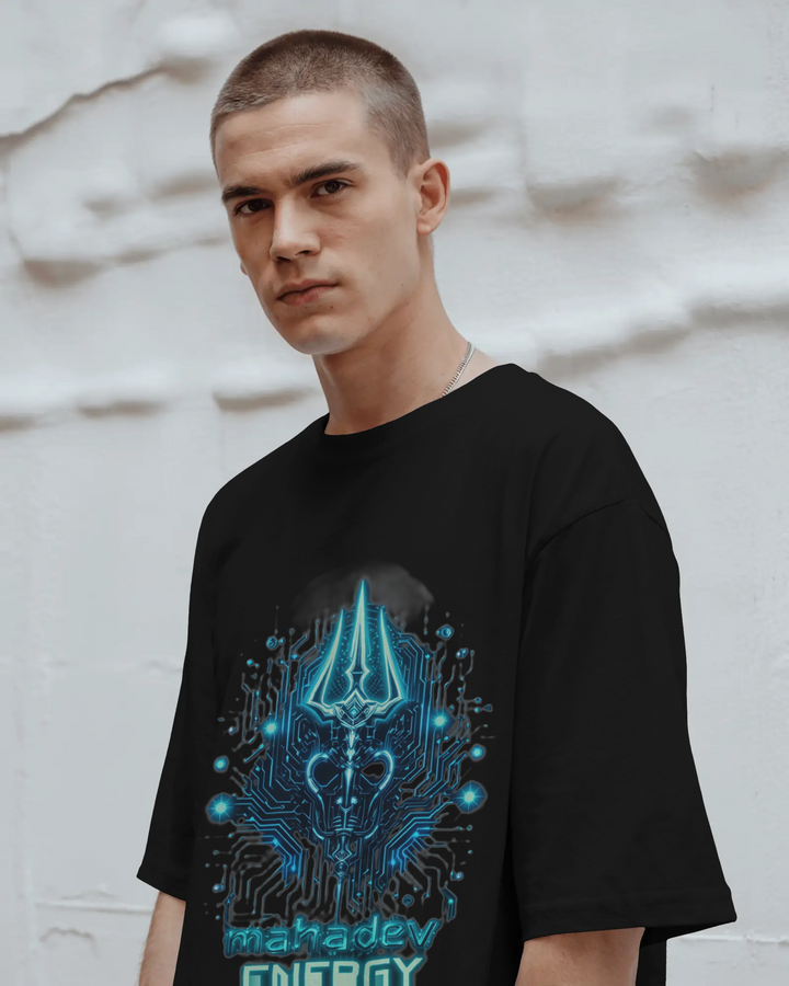 Mahadev Energy Trishul Power Graphic Oversized Tee
